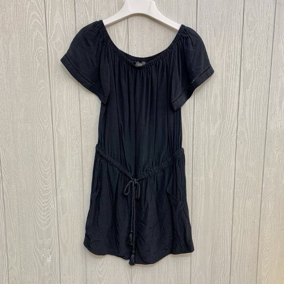 LOFT Black Off Shoulder Short Sleeve Drawstring Waist Romper Small NWT - Picture 1 of 5